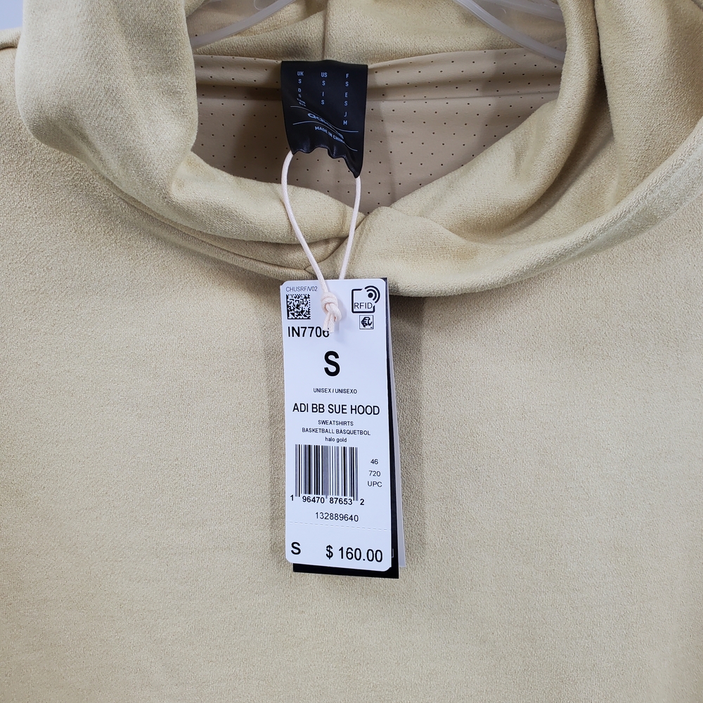 Adidas Baskeball Sueded Hoodie Sweatshirt (Halo Gold) IN7706 Unisex Small‎ NEW - Picture 3 of 5